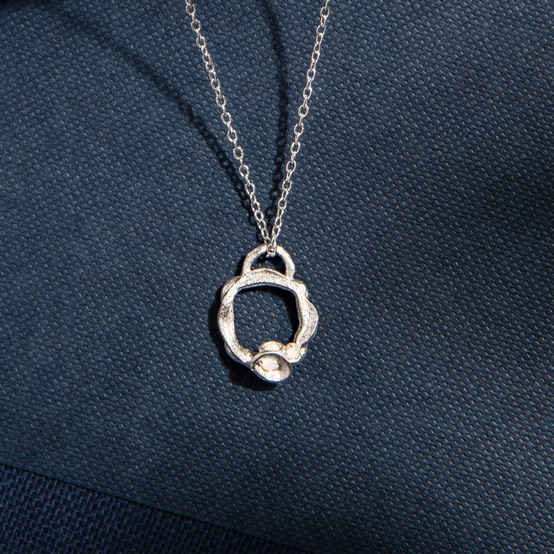 opal gemstone and silver small eternity birthstone branch necklace