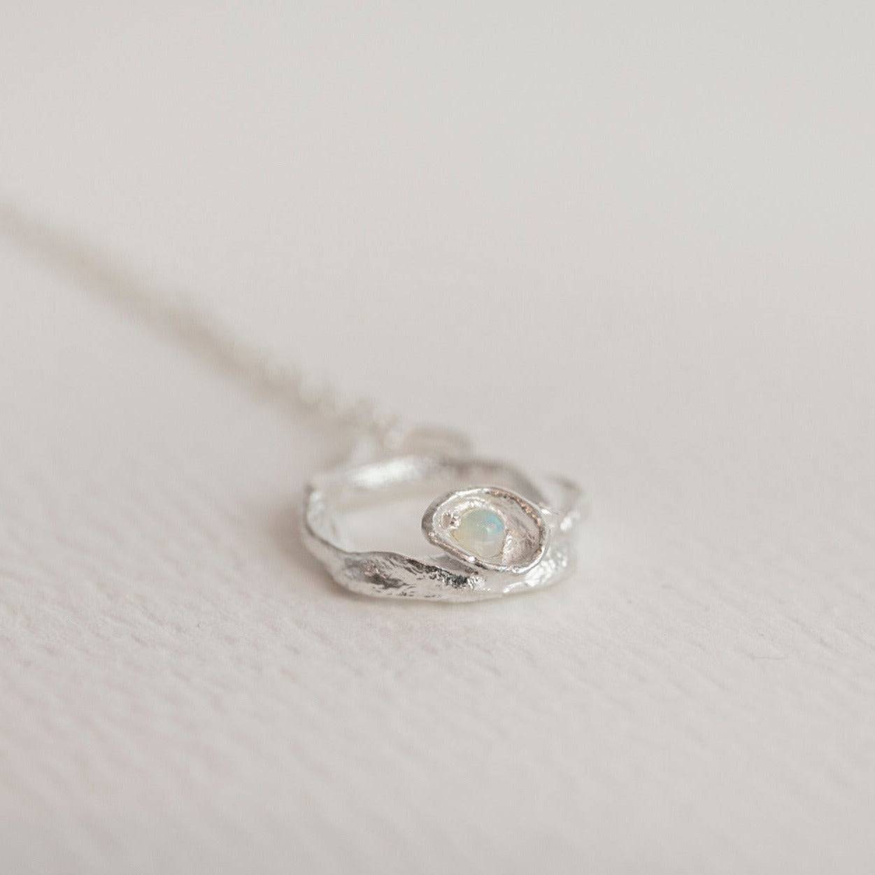 Opal and Silver Branch Eternity Birthstone  Necklace - Small - close up