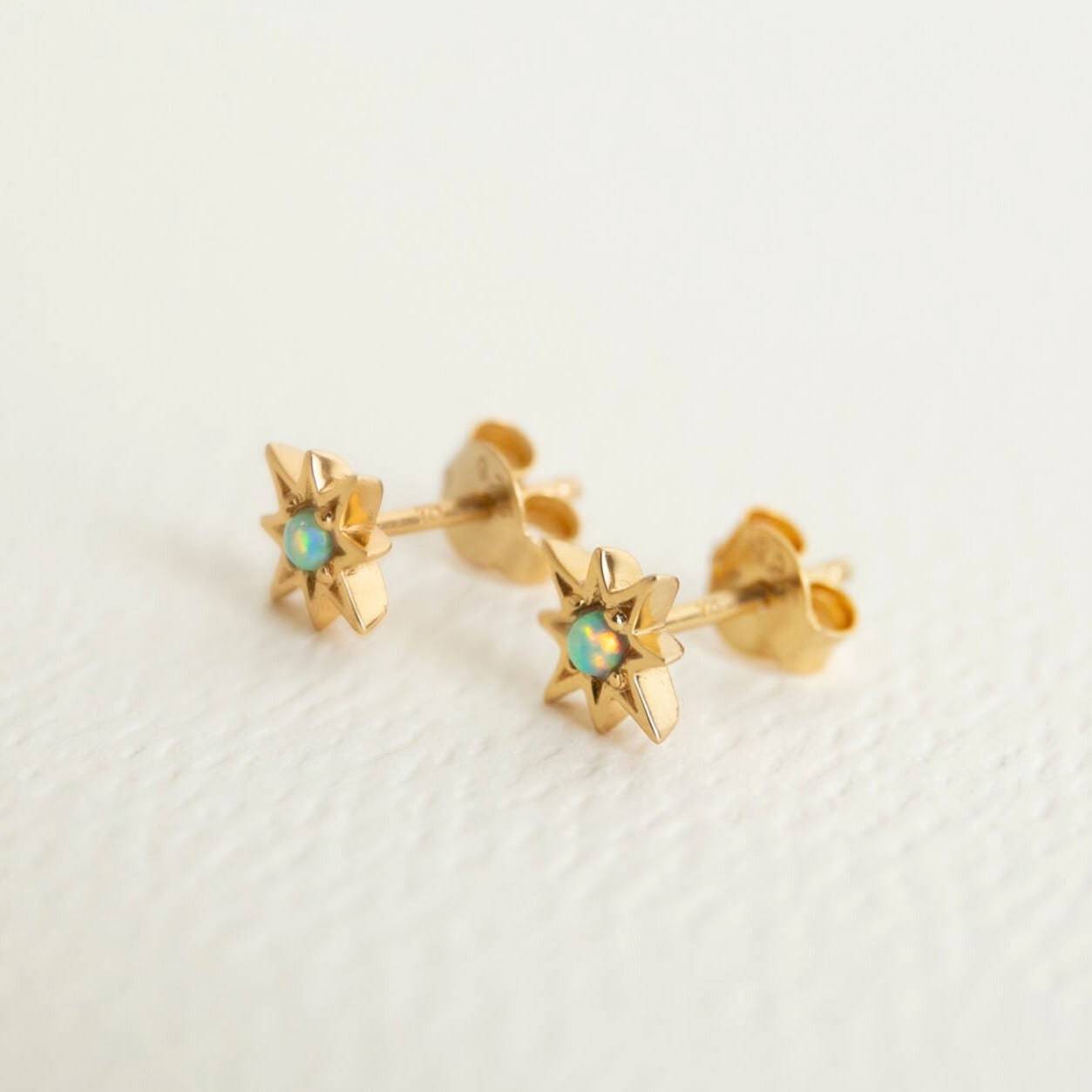 Opal Gold Star Mini Stud Earrings - side view