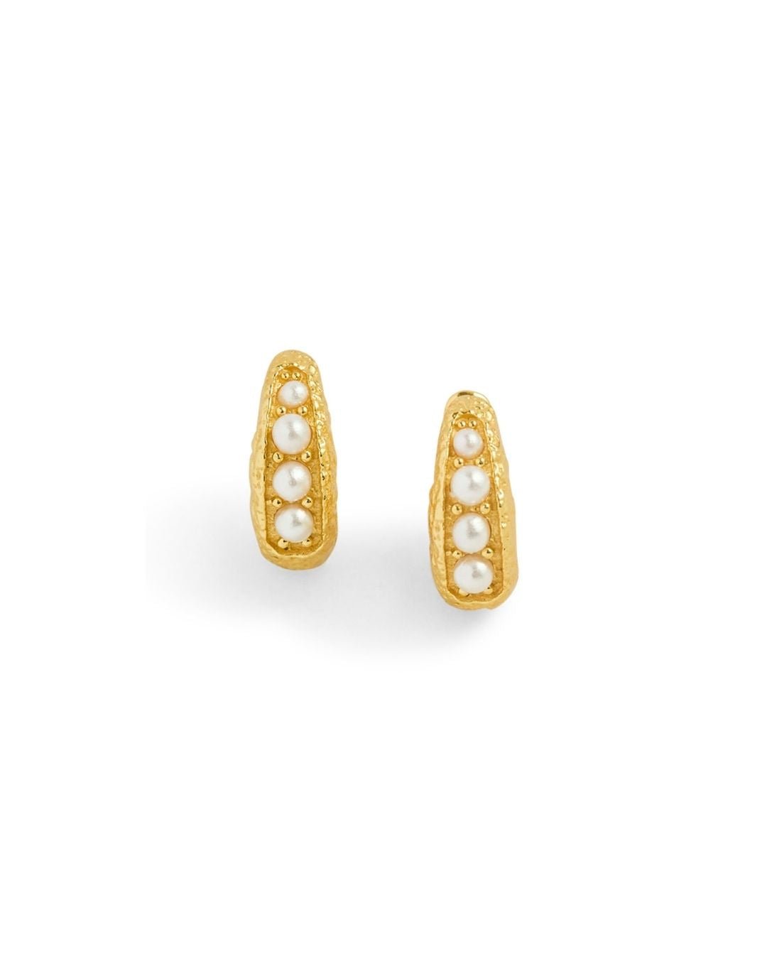 Pearl Antique Gold Huggie Hoop Earrings