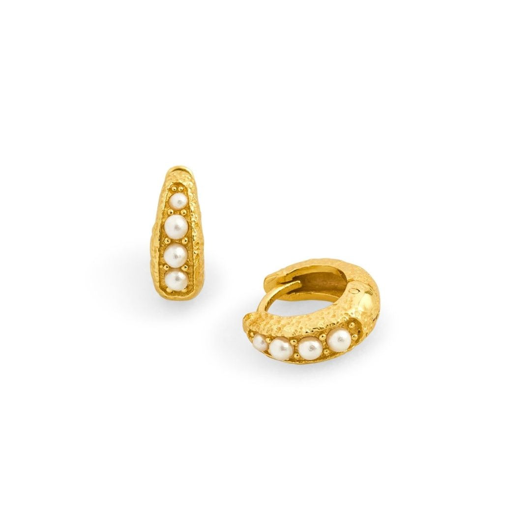Pearl Antique Gold Huggie Hoop Earrings
