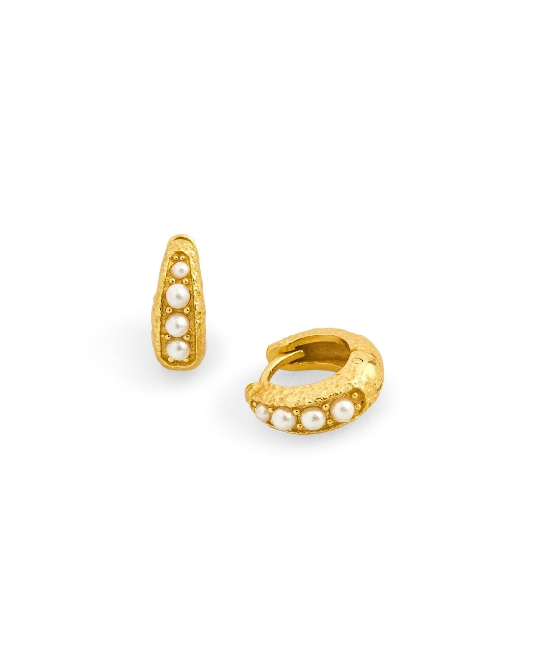 Pearl Antique Gold Huggie Hoop Earrings
