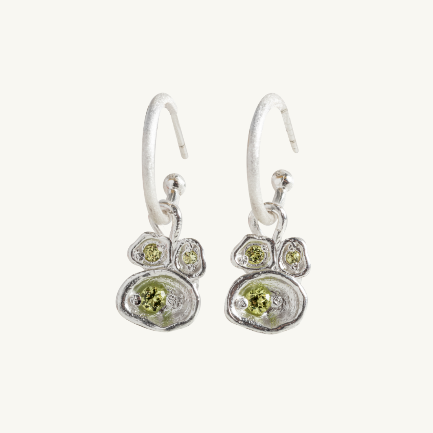 Peridot Silver Lichen Hoop Earrings