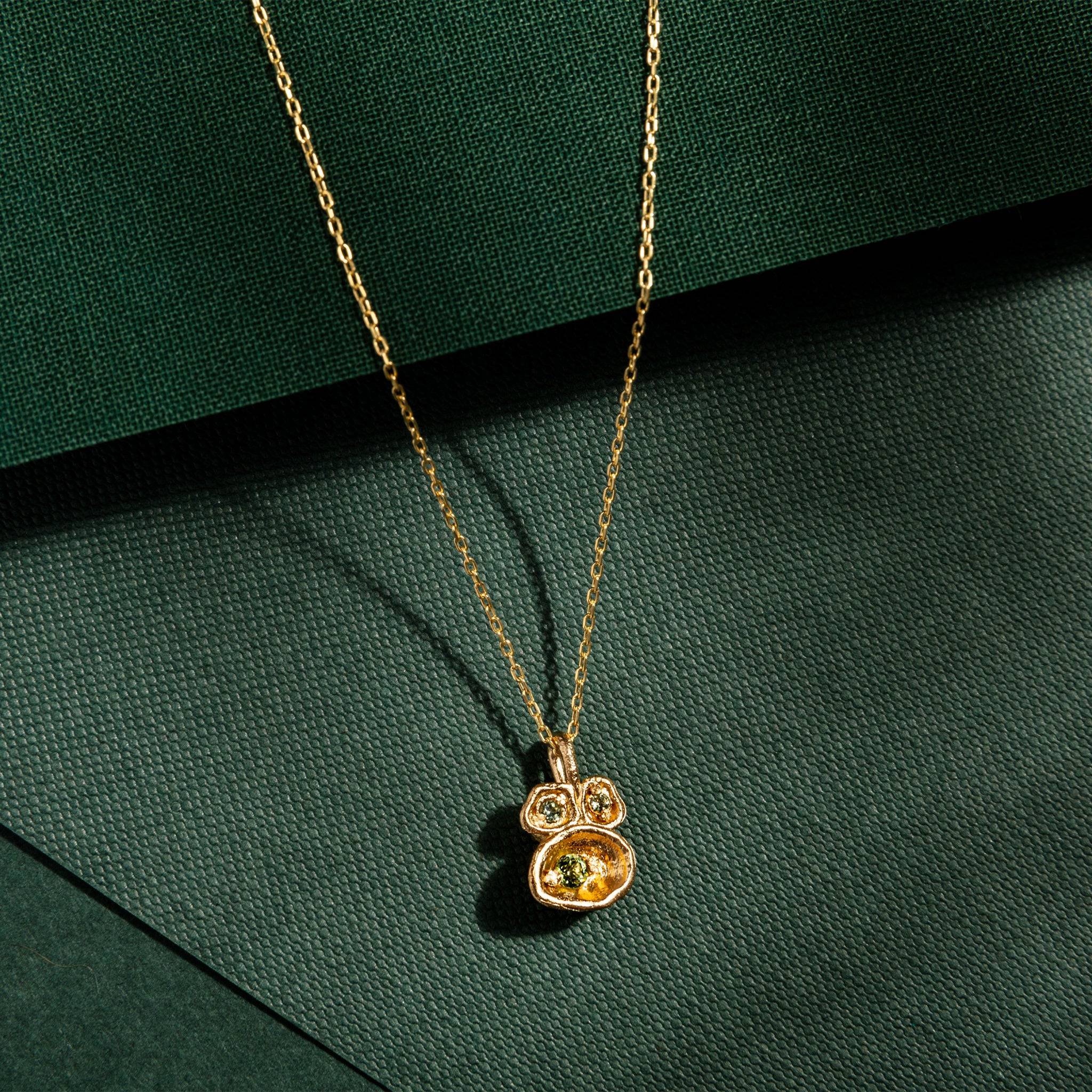 Peridot and Gold Lichen Pendant Birthstone Necklace