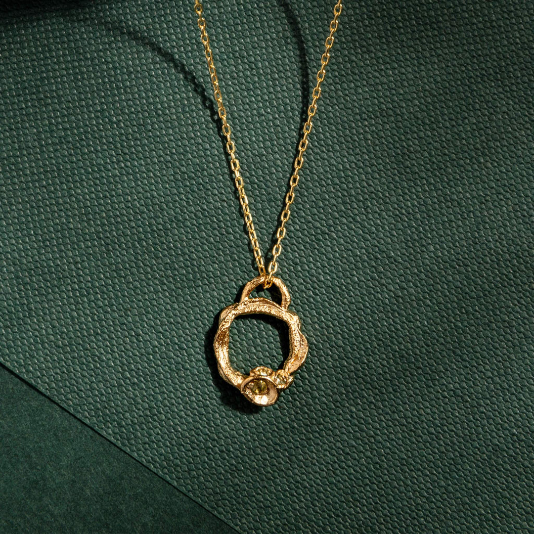 Peridot and Gold Branch Eternity Birthstone Necklace - Small