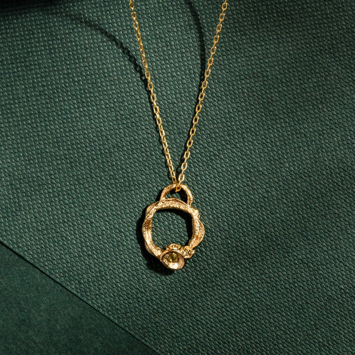 Peridot and Gold Branch Eternity Birthstone Necklace - Small