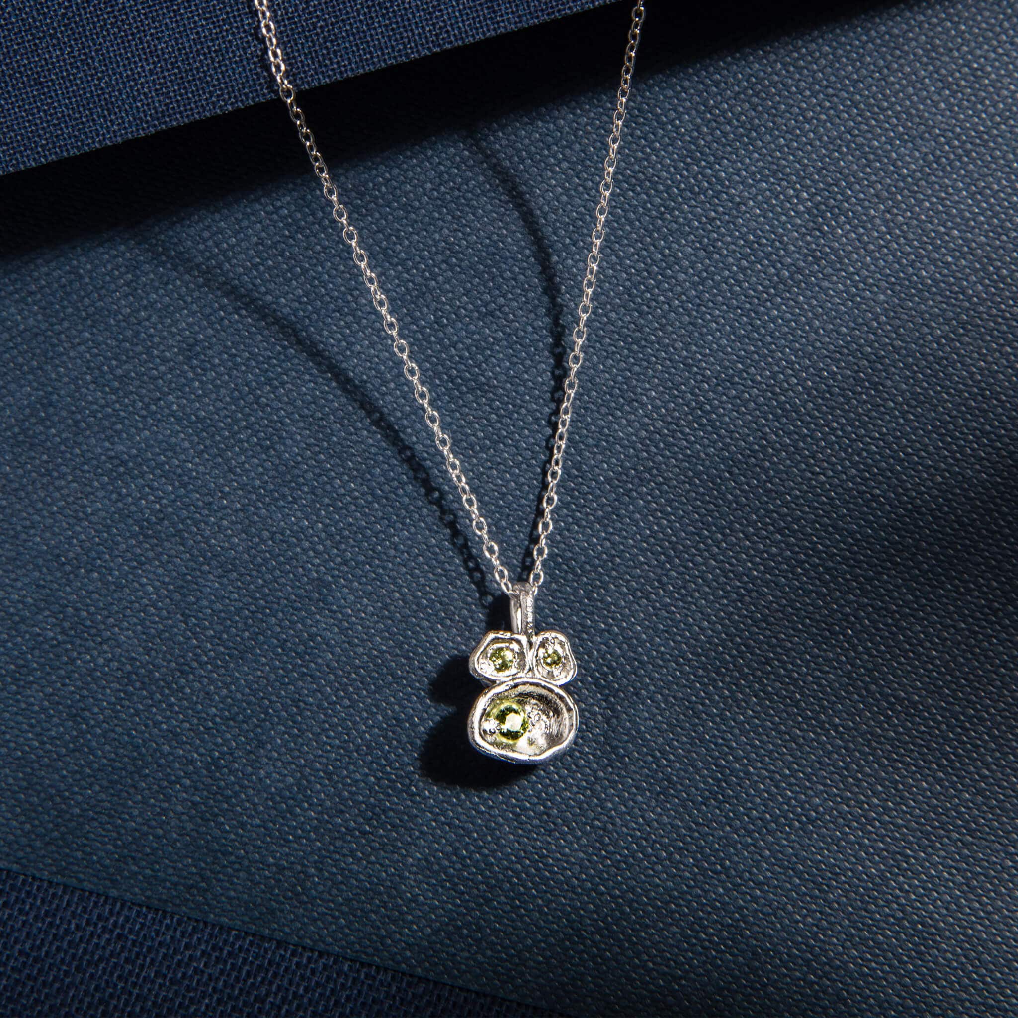 Peridot and Silver Lichen Pendant Birthstone Necklace