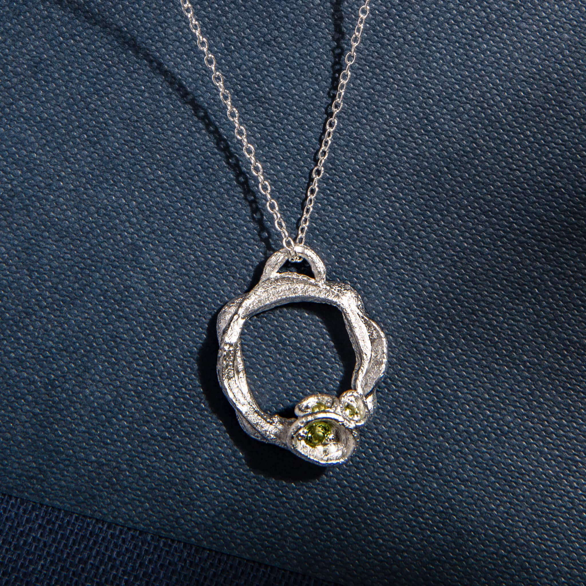 Peridot and Silver Branch Eternity Birthstone Necklace - Large
