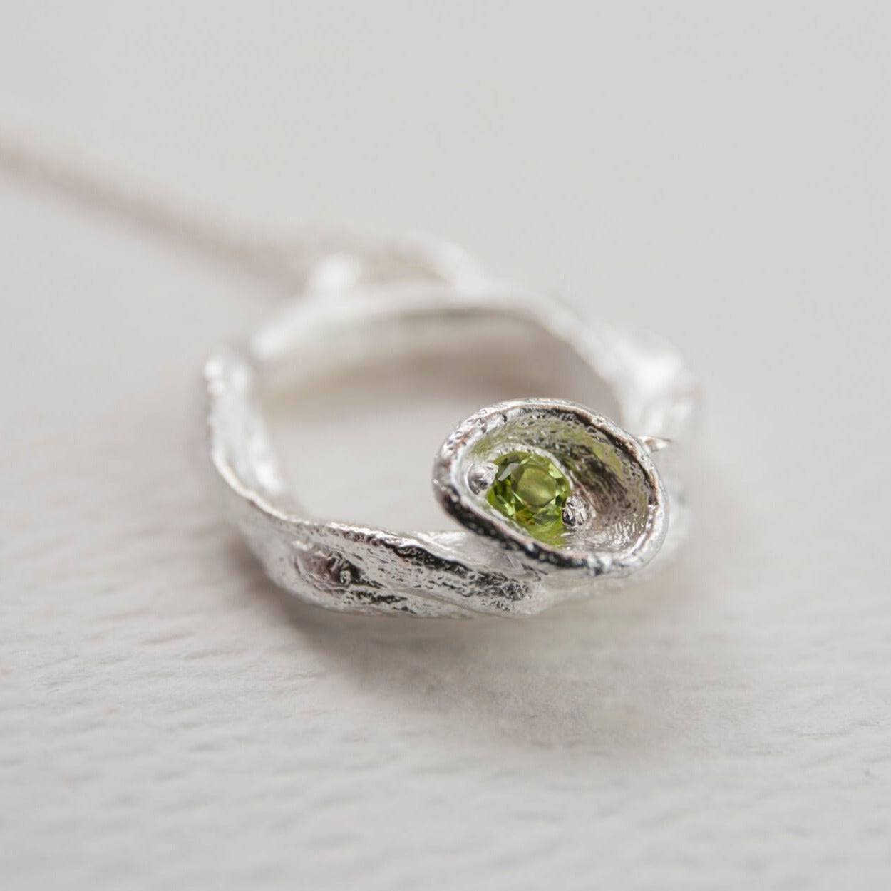 Peridot and Silver Branch Eternity Birthstone Necklace - Large - close up