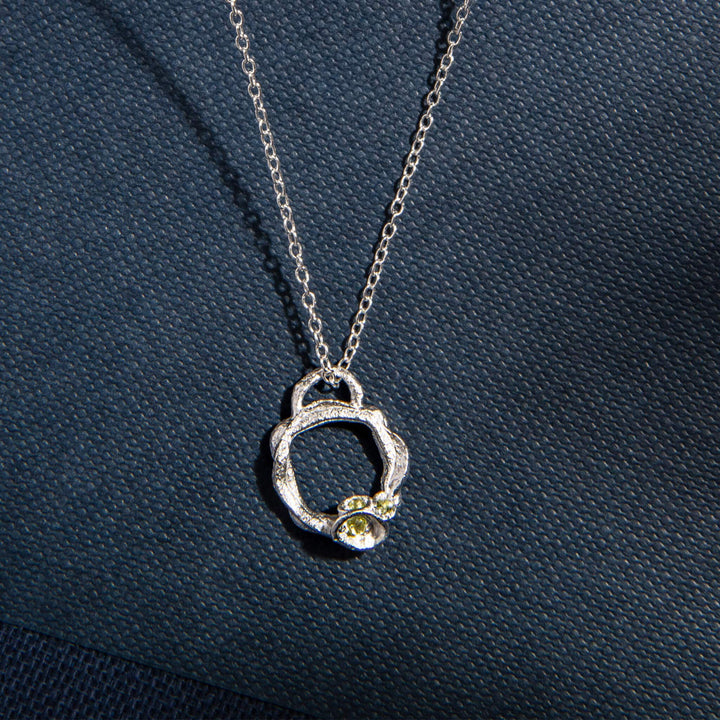 Peridot and Silver Branch Birthstone Eternity Necklace - Small