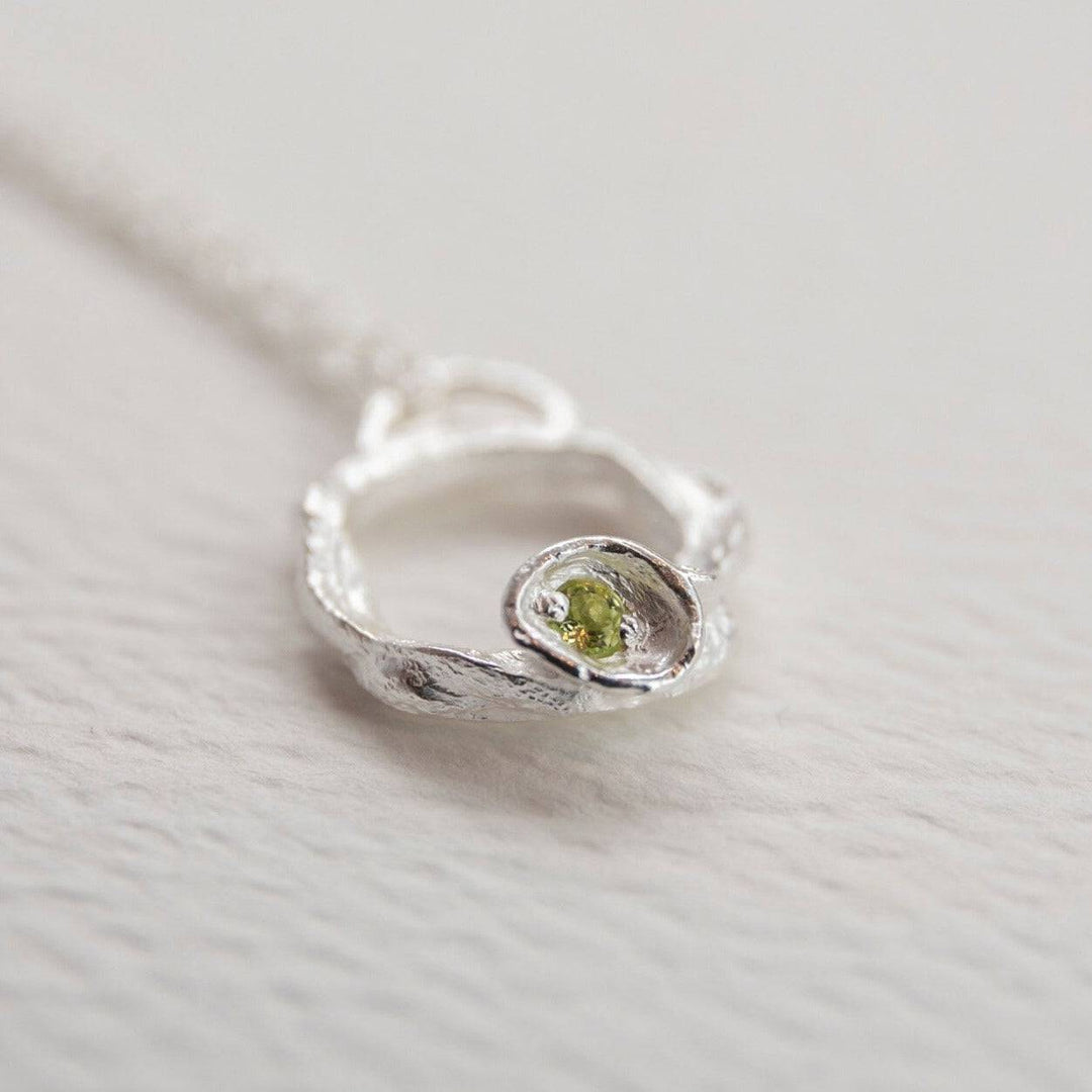 Peridot and Silver Branch Eternity Birthstone Necklace - Small