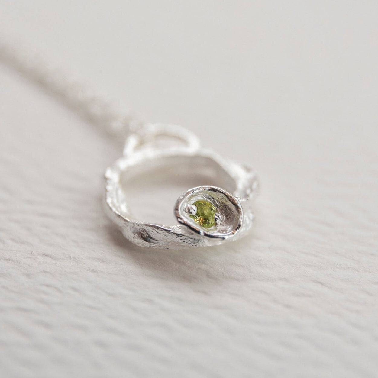 Peridot and Silver Branch Eternity Birthstone Necklace - Small