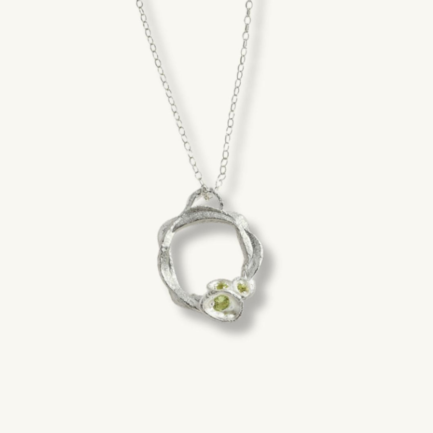 Peridot Silver Circle Necklace (Large)