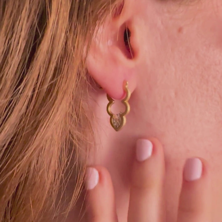 model wears Sparkly 18k Gold Vermeil Cloud Hoop Earrings - Claire Hill Designs