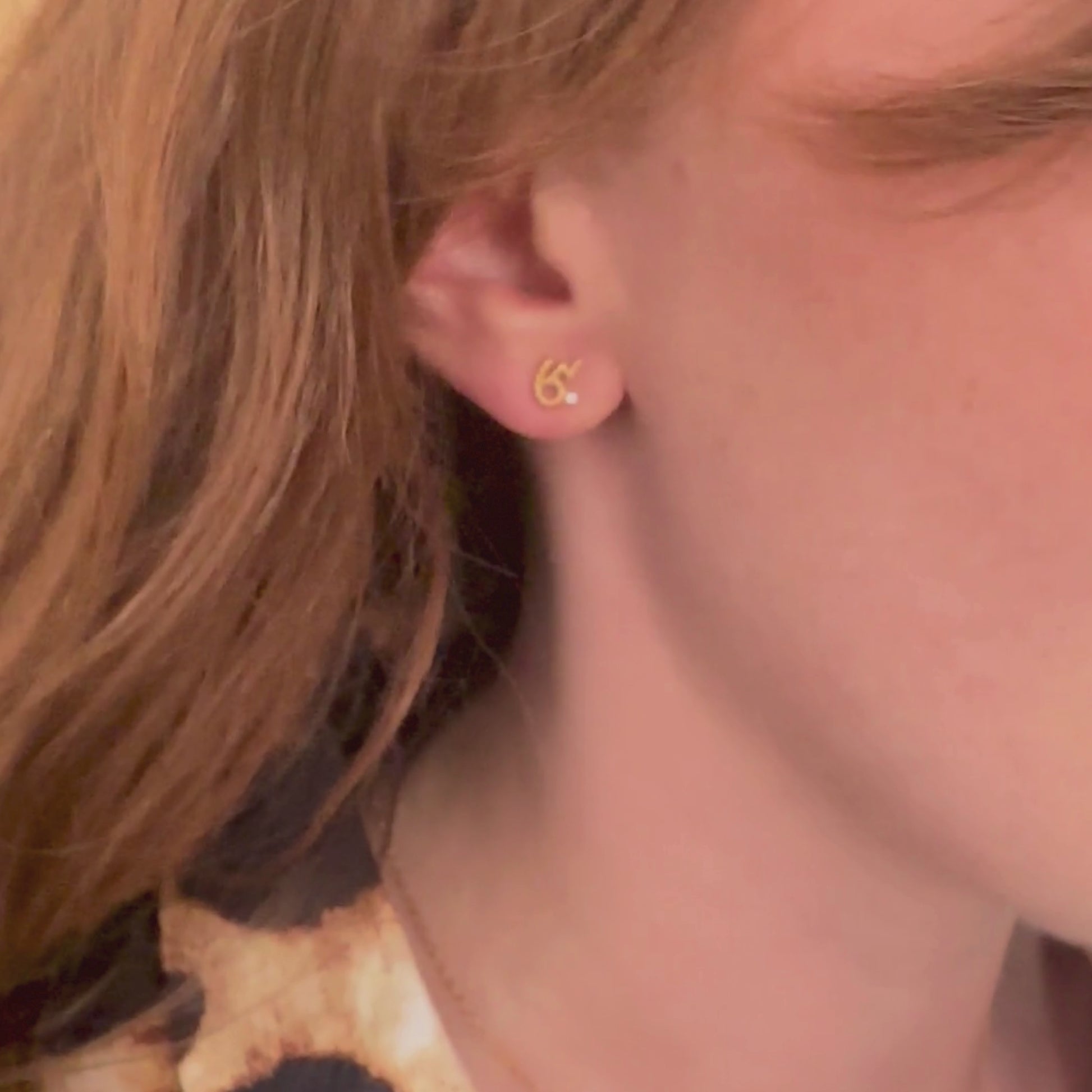 model wears Brave 14k Gold Vermeil Shorthand Stud Earring - Claire Hill Designs 