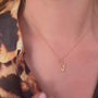 model wears 14k Gold Vermeil Shorthand Charm pendant meaning Great - Claire Hill Designs