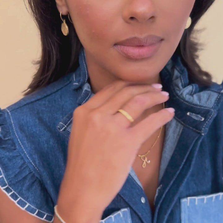 model wears 14k Gold Vermeil Shorthand Charm on Satellite Beaded Chain Necklace meaning Fearless - Claire Hill Designs