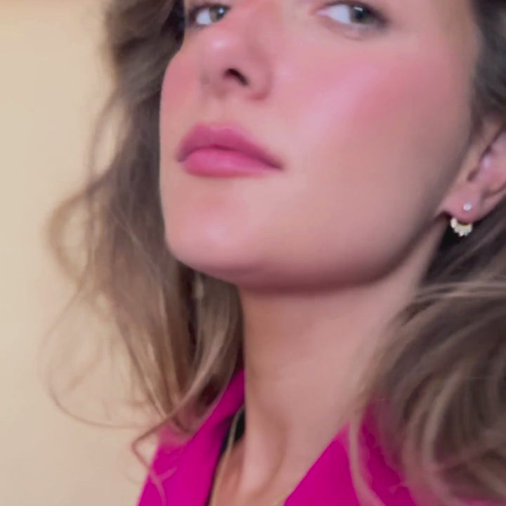 model wears Sparkly Gold Crescent Ear Jacket
