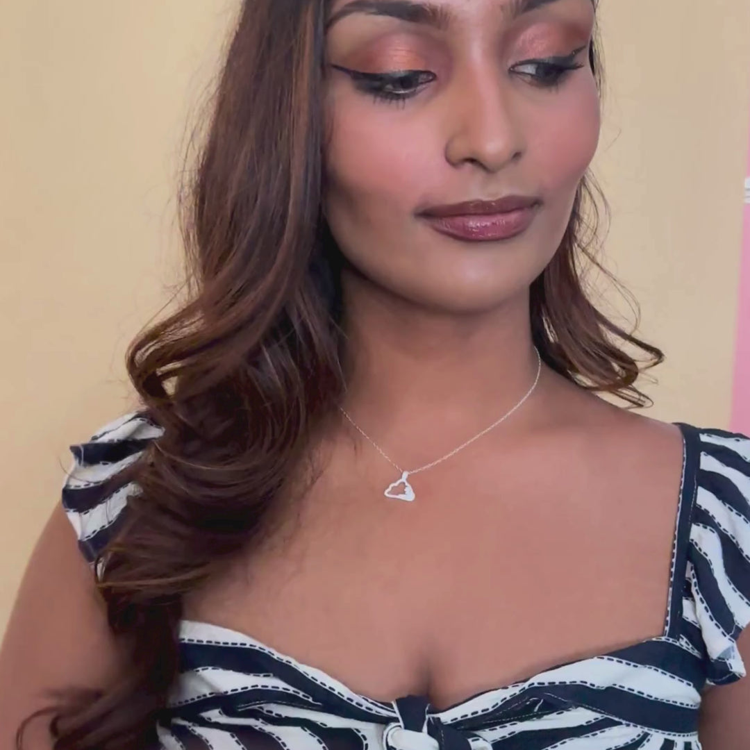 model wears Sparkly Silver Cloud Charm Pendant necklace -  Claire Hill Designs