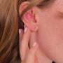 model wears 14k Gold Vermeil Shorthand Stud Earring meaning Courage - Claire Hill Designs 