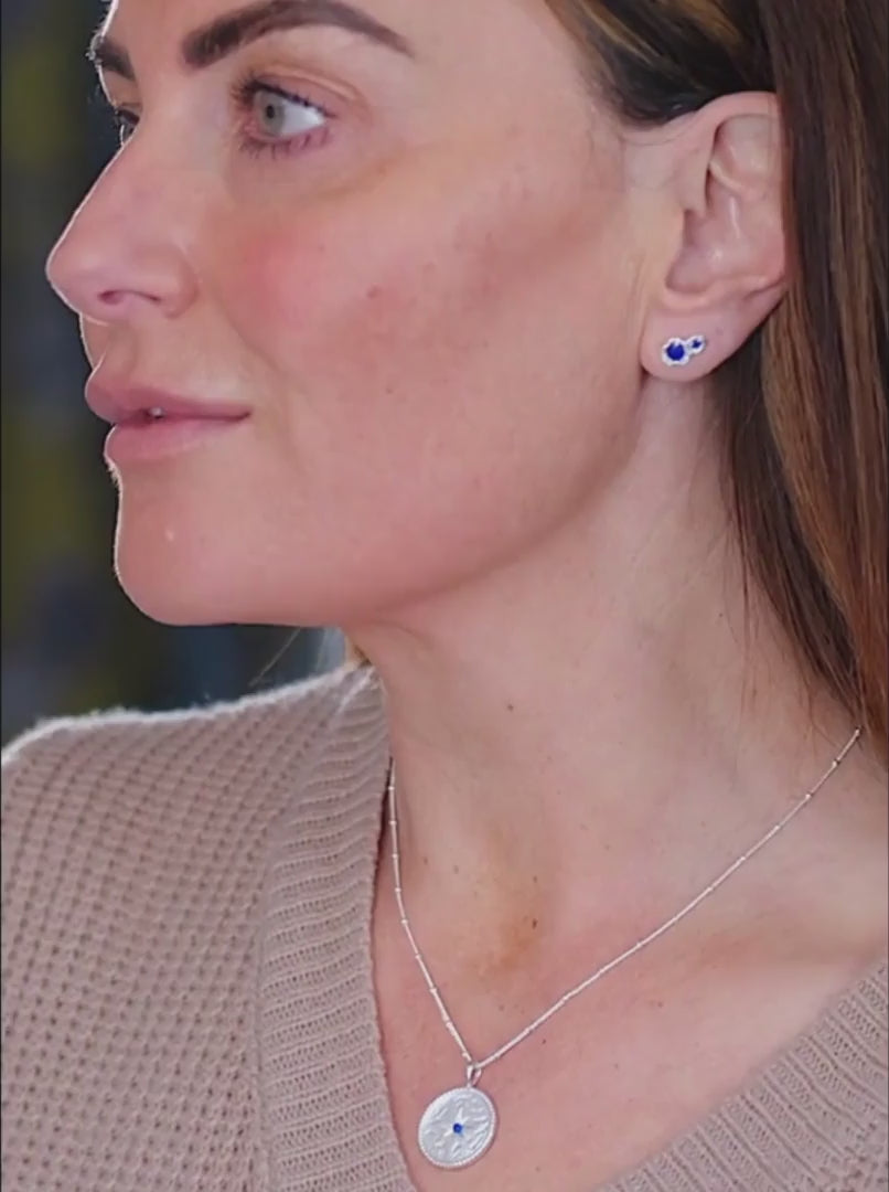Lapis Lazuli Silver Double Lichen Stud Earrings