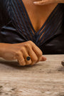 model wears Difficult Woman Onyx Gold Signet  Ring