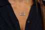 model wears Difficult Woman Silver Bar Necklace - close up