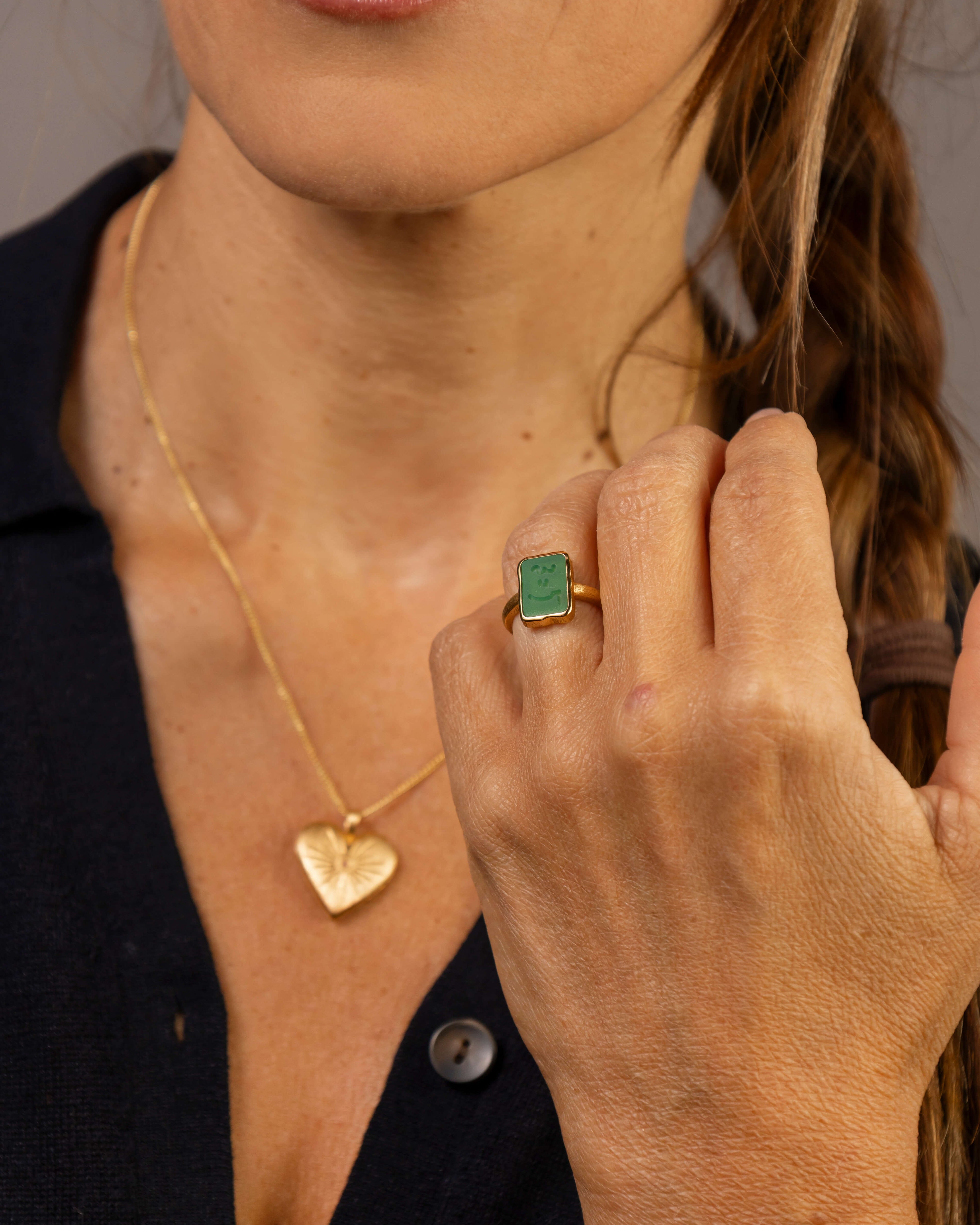 model wears Know Your Worth Chalcedony Gold Ring