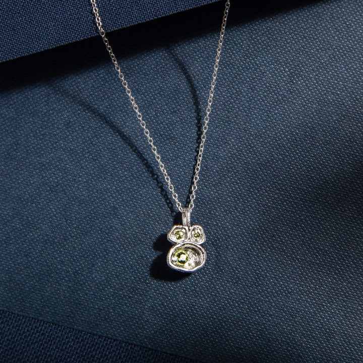 Peridot and Silver Lichen Pendant Necklace