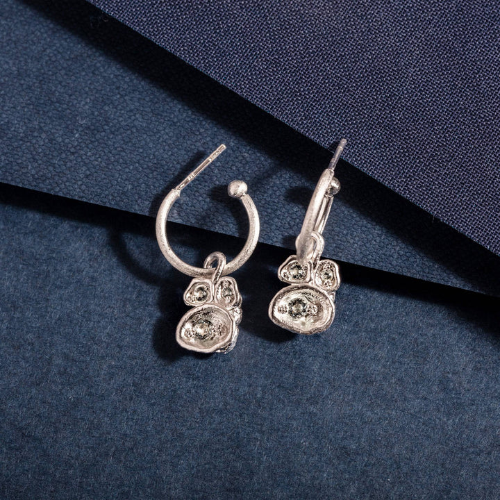 Aquamarine and Silver Lichen Hoop Earrings
