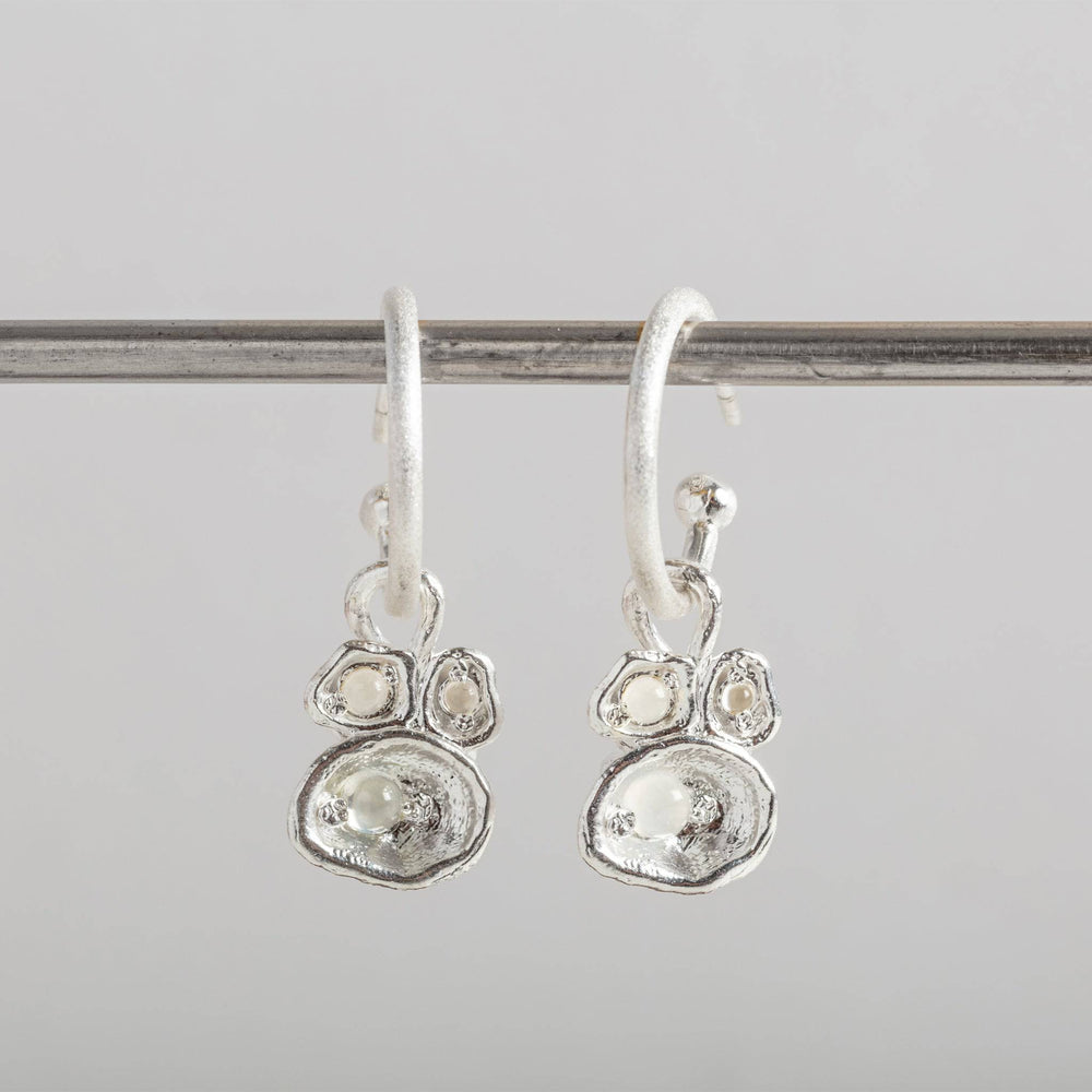 Moonstone and Silver Lichen Hoop Earrings