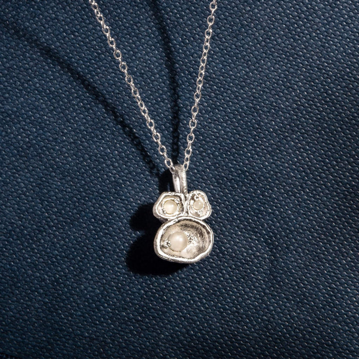 Moonstone and Silver Lichen Pendant Necklace