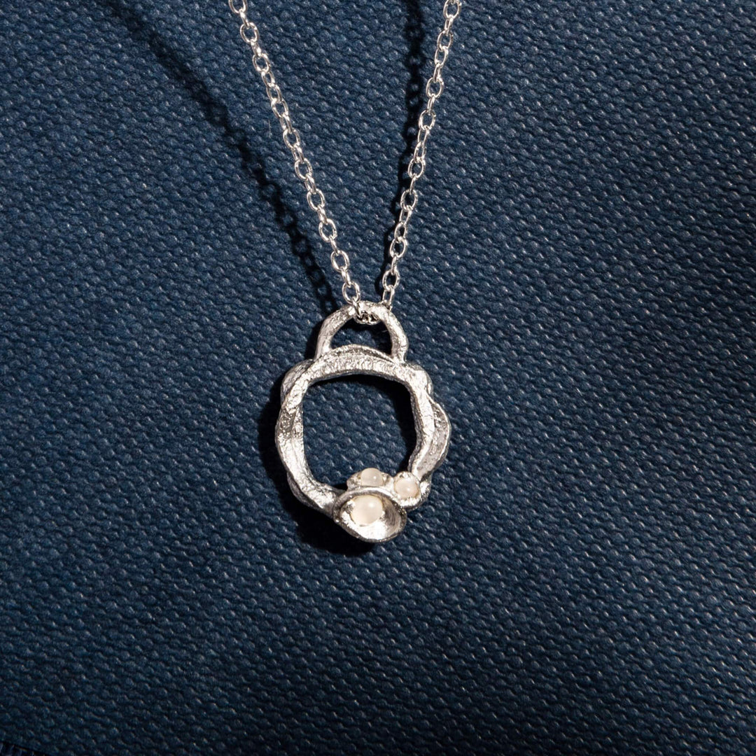 Moonstone and Silver Branch Circle Necklace - Small