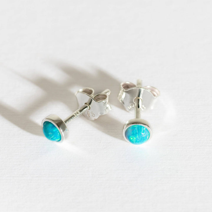 Blue Opal and Silver Stud Earrings