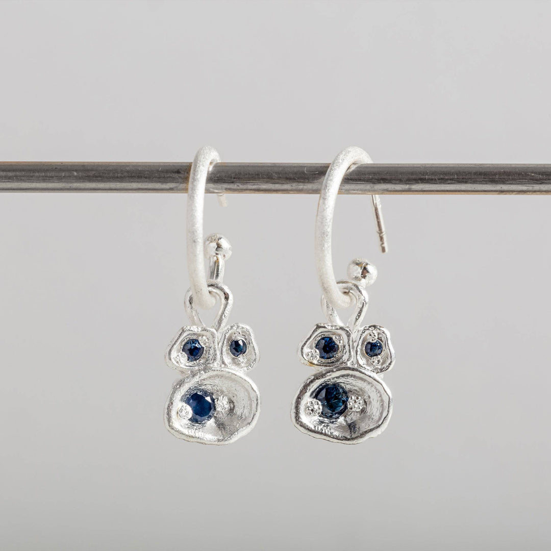Blue Sapphire and Silver Lichen Hoop Earrings