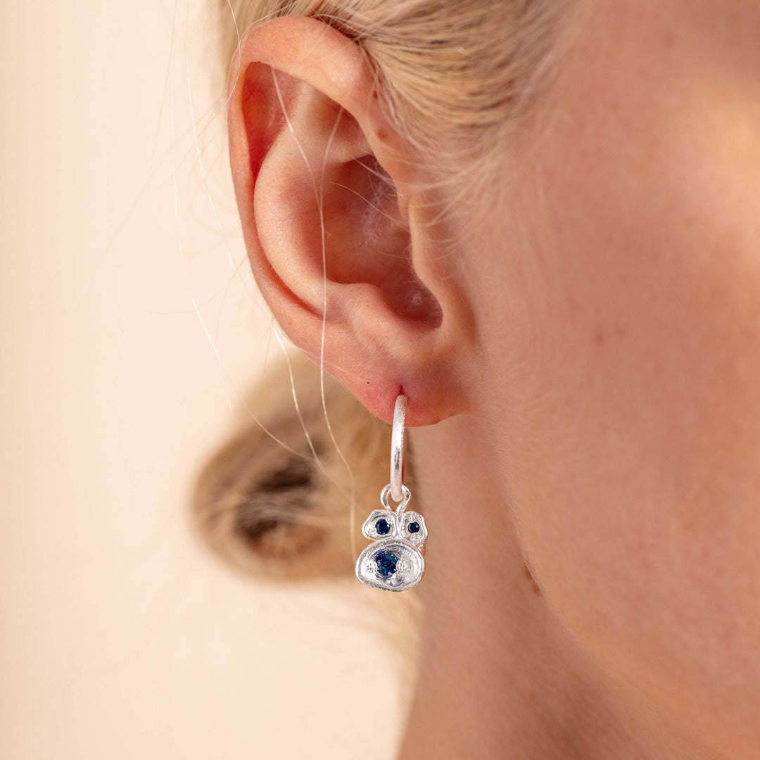 Blue Sapphire and Silver Lichen Hoop Earrings