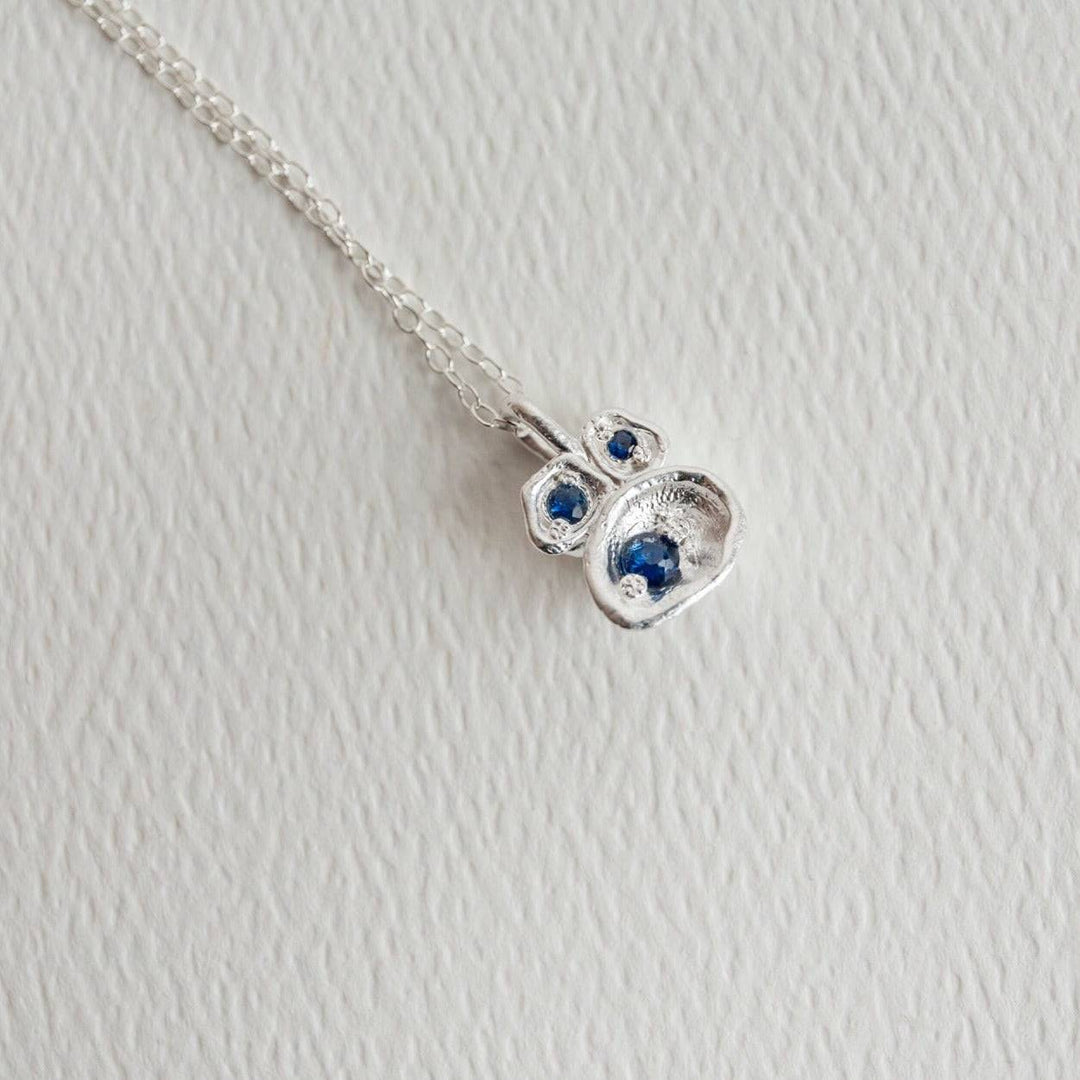 Blue Sapphire and Silver Lichen Pendant Necklace