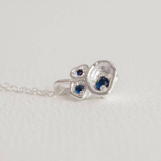 Blue Sapphire and Silver Lichen Pendant Necklace