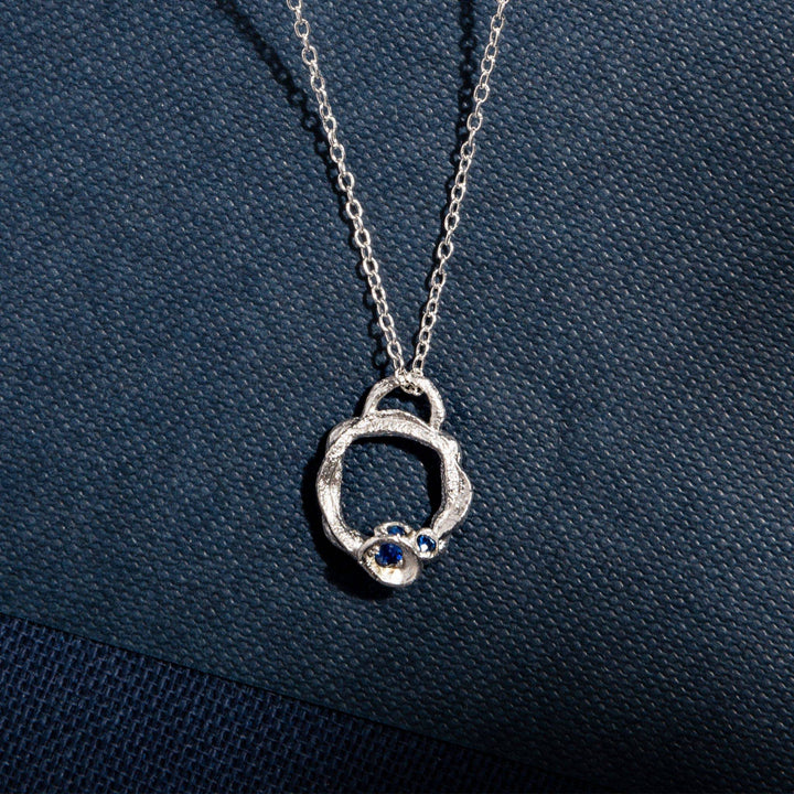 Blue Sapphire and Silver Branch Circle Necklace (Small)
