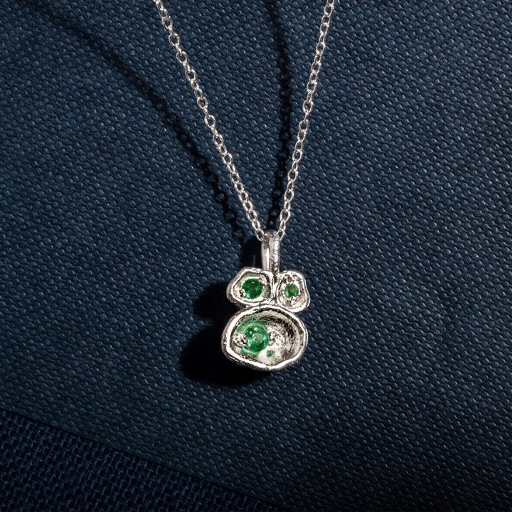 Emerald and Silver Lichen Pendant Necklace
