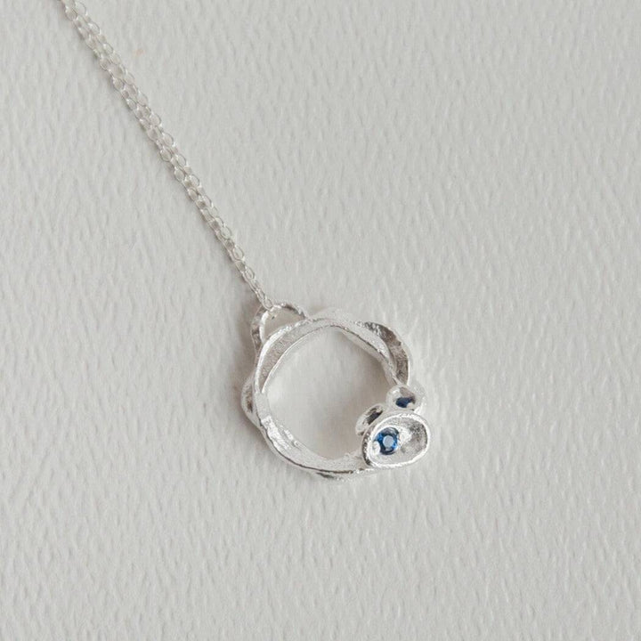 Blue Sapphire and Silver Branch Circle Necklace - Large
