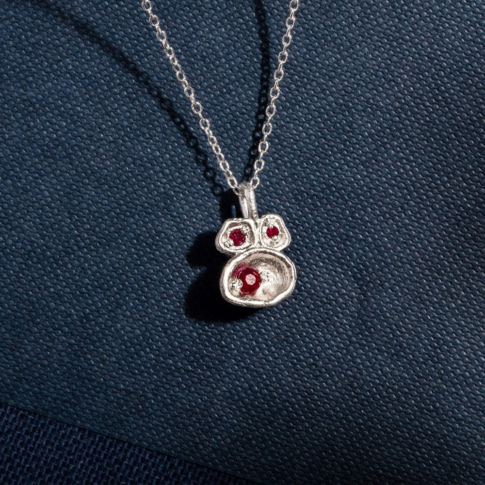 Ruby and Silver Lichen Pendant Necklace