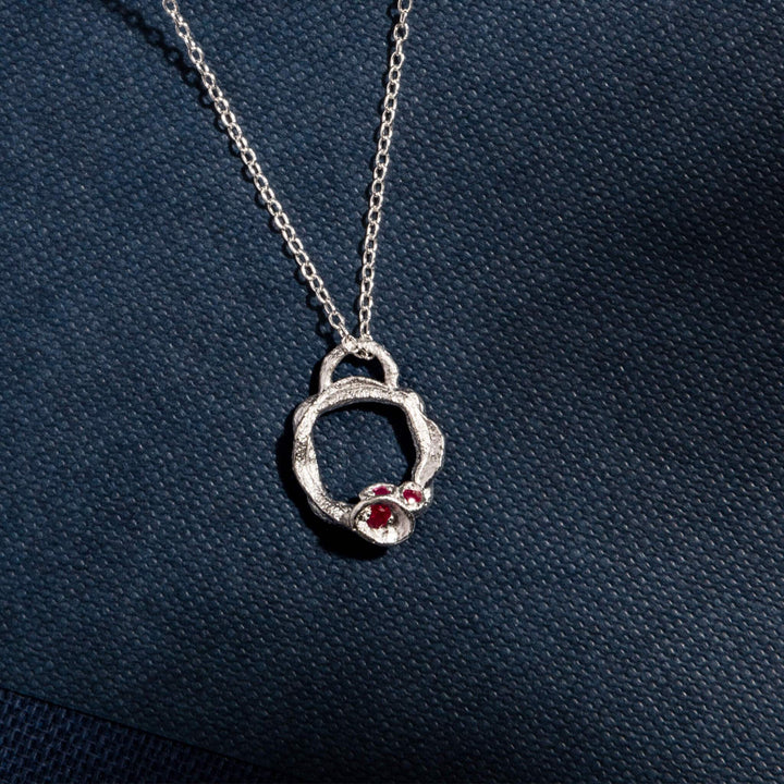 Ruby and Silver Branch Circle Necklace - Small