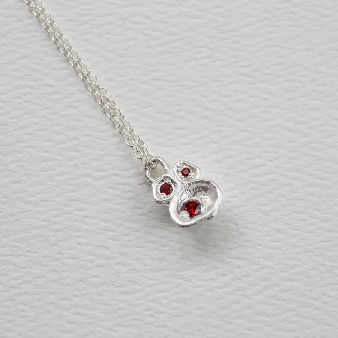 Garnet and Silver Lichen Pendant Necklace