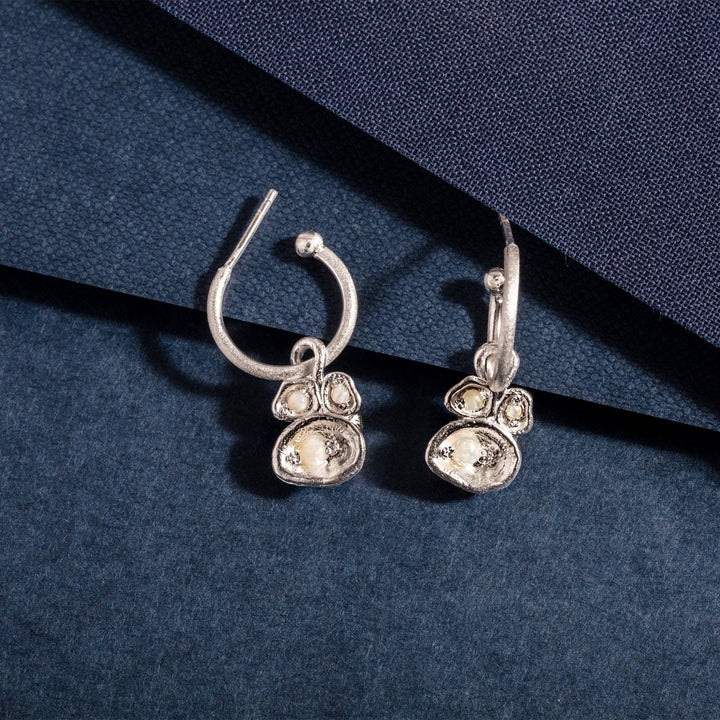 Opal and Silver Lichen Hoop Earrings