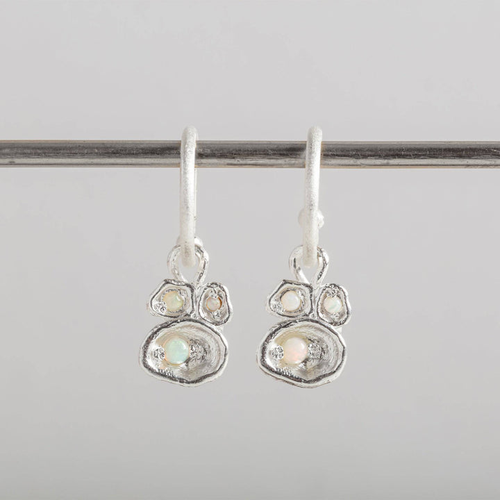 Opal and Silver Lichen Hoop Earrings