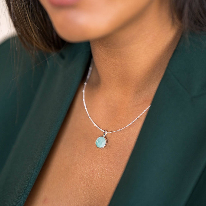 Amazonite and Silver Disc Pendant Necklace