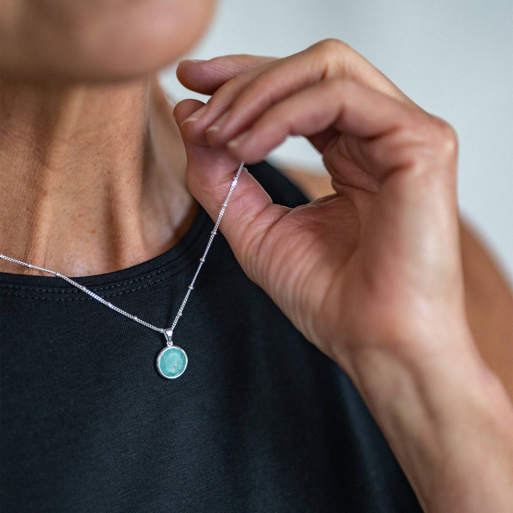 Amazonite and Silver Disc Pendant Necklace