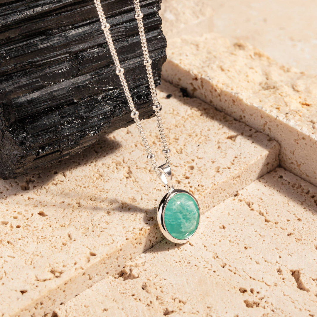 Amazonite and Silver Disc Pendant Necklace