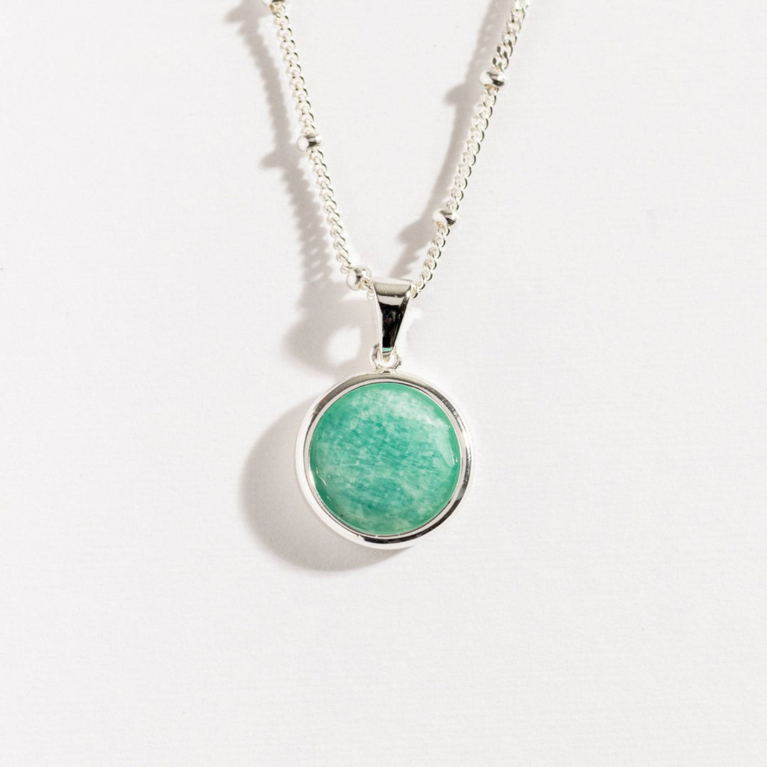 Amazonite and Silver Disc Pendant Necklace